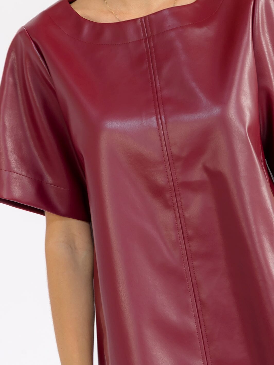 Wine faux-leather pocket mini dress side view