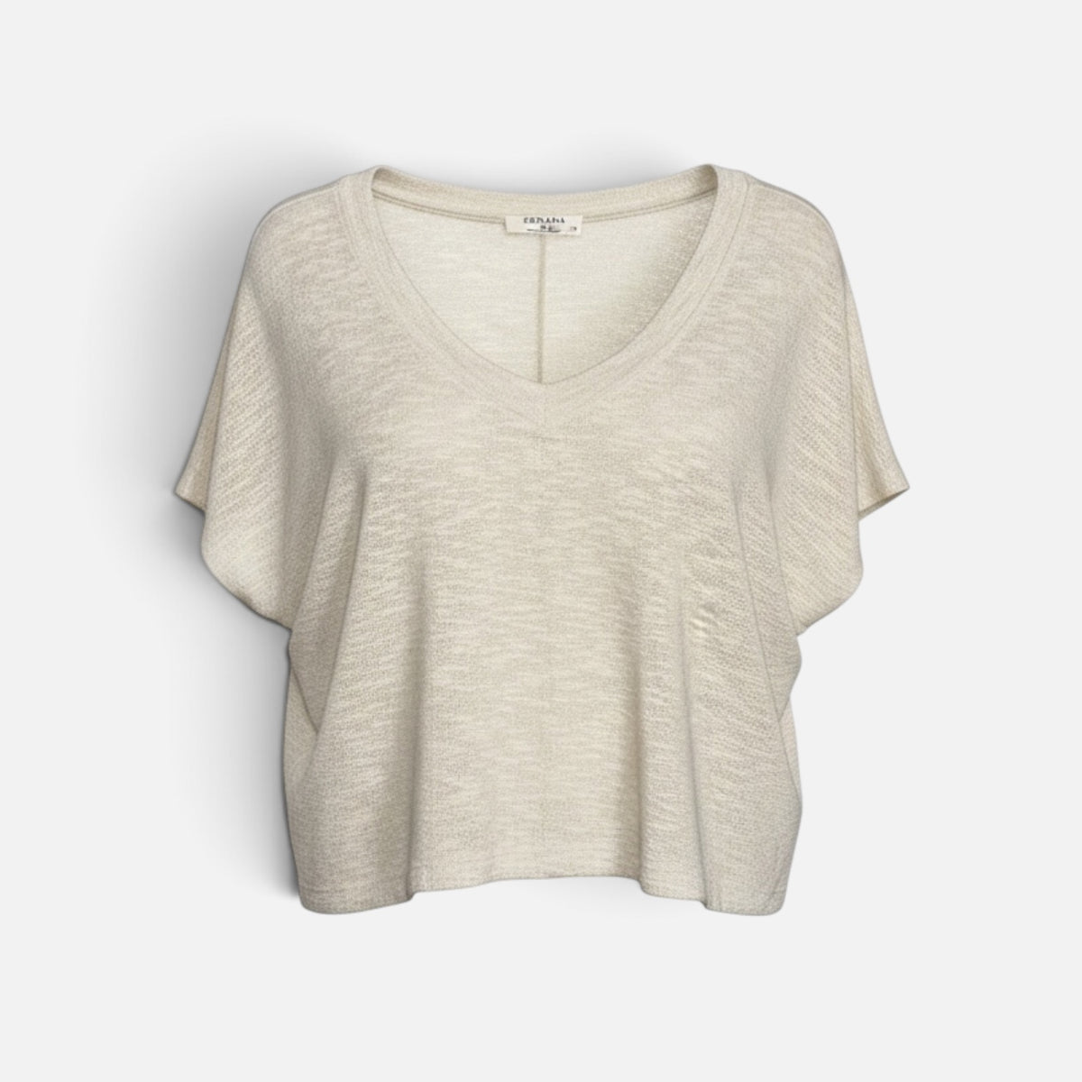 Cream Zenana textured knit top with a V-neck, loose short dolman sleeves and relaxed silhouette