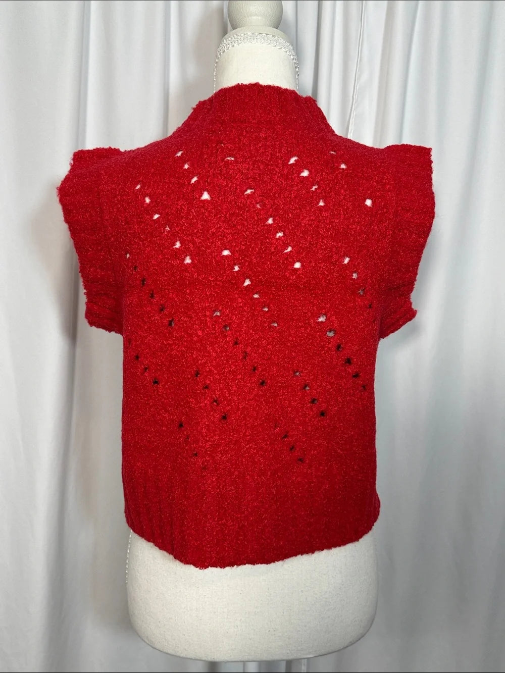 Zenana red textured wool-blend sweater vest back