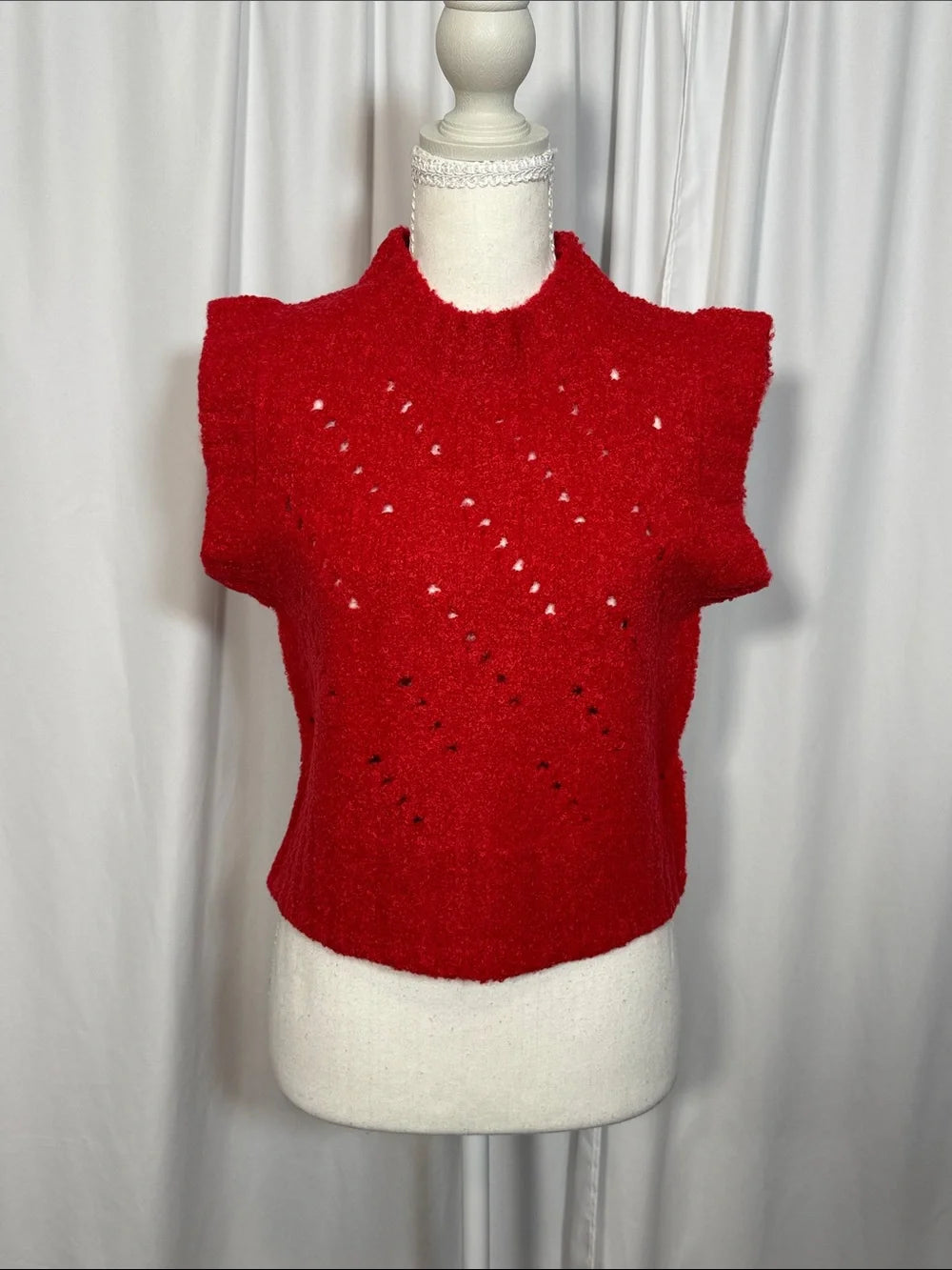 Zenana red textured wool-blend sweater vest front